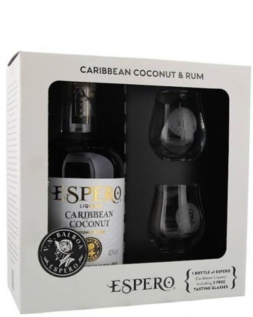 A. Michler Ron Espero Coconut & Rum Gavesæt med 2 glas Romlikør 70 cl 40%