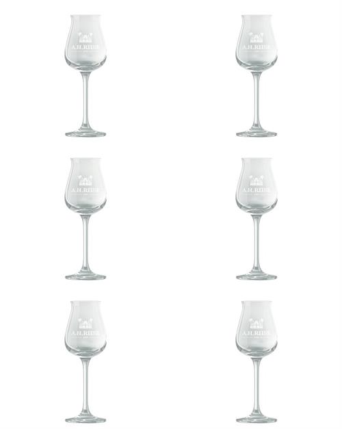 Romglas på stilk - A H Riise Logo Distillery Taster 6 stk. i pakken