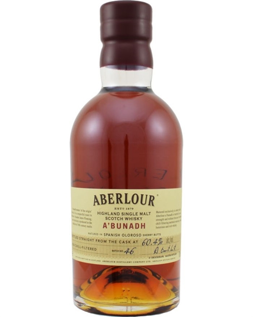 Aberlour a\'bunadh Batch 46 flaske med gul banderole, Speyside Single Malt Scotch Whisky