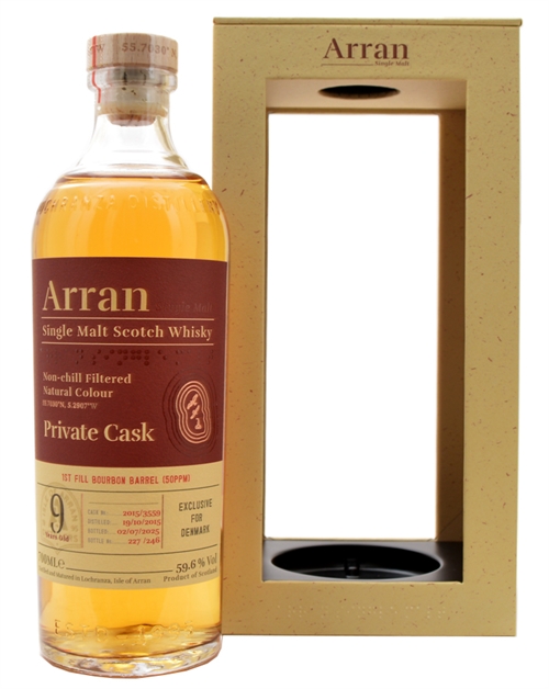 Arran 2015/2025 Single Cask Denmark 9 år 50 ppm 1st Bourbon Single Malt Whisky 59,6%