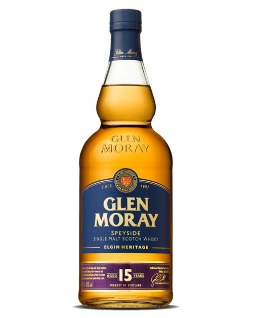 Glen Moray 15 år Single Speyside Malt indeholder 70 centiliter whisky med 40 procent alkohol