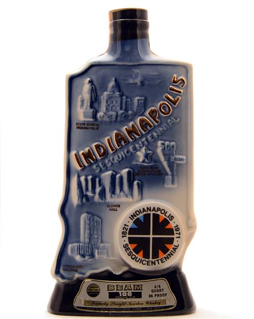 Jim Beam Commemorative Whiskey Decanter Indianapolis 150th Anniversary 1821-1971 Whiskey 43%
