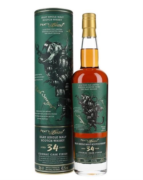 Peats Beast 34 år Cognac Cask FInish Single Islay Malt Scotch Whisky 70 cl 47,1 procent alkohol og 70 centiliter 