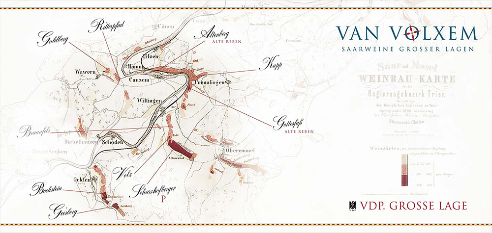 Kort over vingården Van Volxem og dens marker