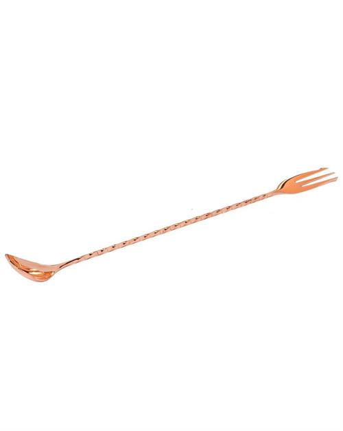 Bar ske Copper med gaffel 30 cm  - Perfekt Kobberbarske til hjemmebaren
