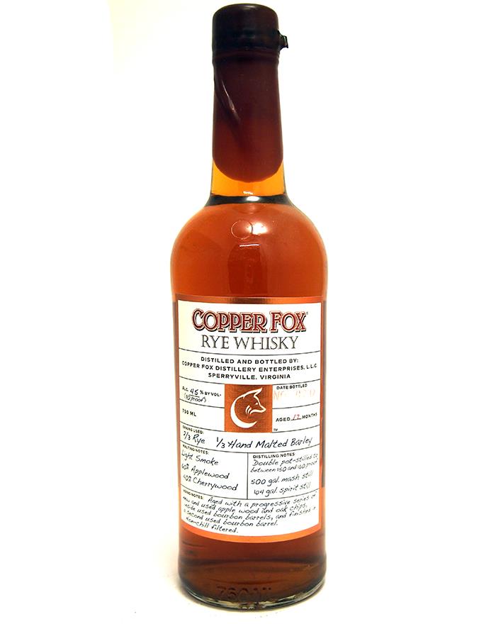 Copper Fox Rye Small Batch American Whisky 45