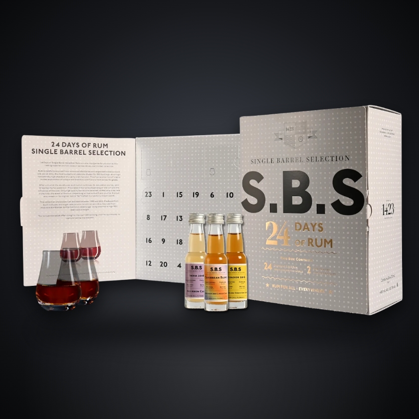 24 Days of Rum S.B.S. Edition med to glas og miniatureflasker